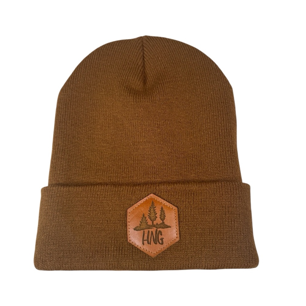 HNG Hstle'N'Grind Brown Knit
Beanie Leather Patch EUC